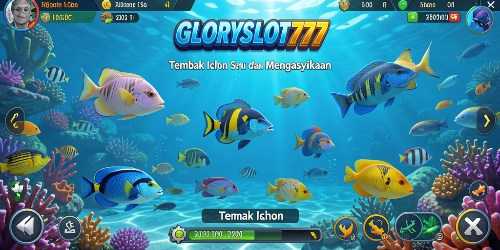 Gameplay seru dalam GLORYSLOT777 dengan ikan berwarna-warni.