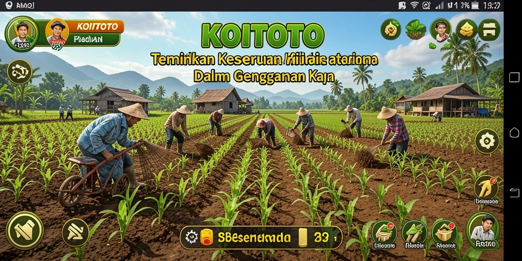 Tangkapan layar gameplay KOITOTO yang menunjukkan ladang yang subur dan hewan peliharaan.