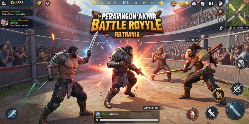 Tampilan aksi mendebarkan dalam gameplay Battle Royale OH222.
