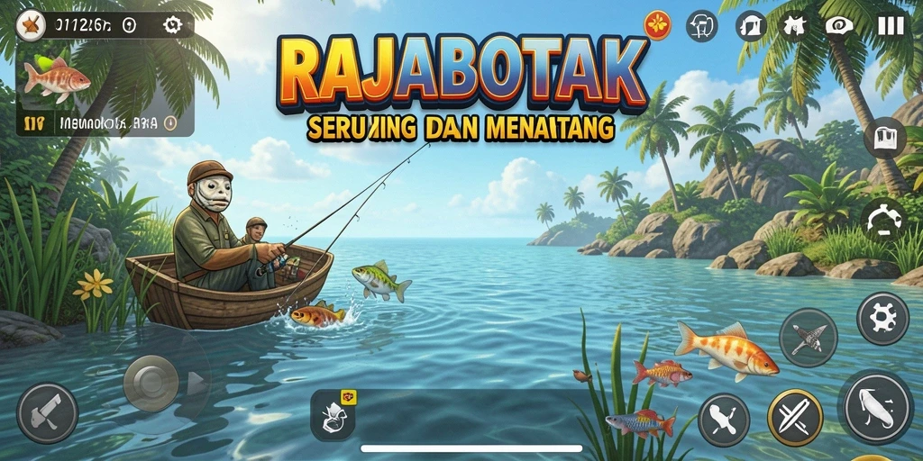 Tampilan gameplay seru memancing ikan di RAJABOTAK.